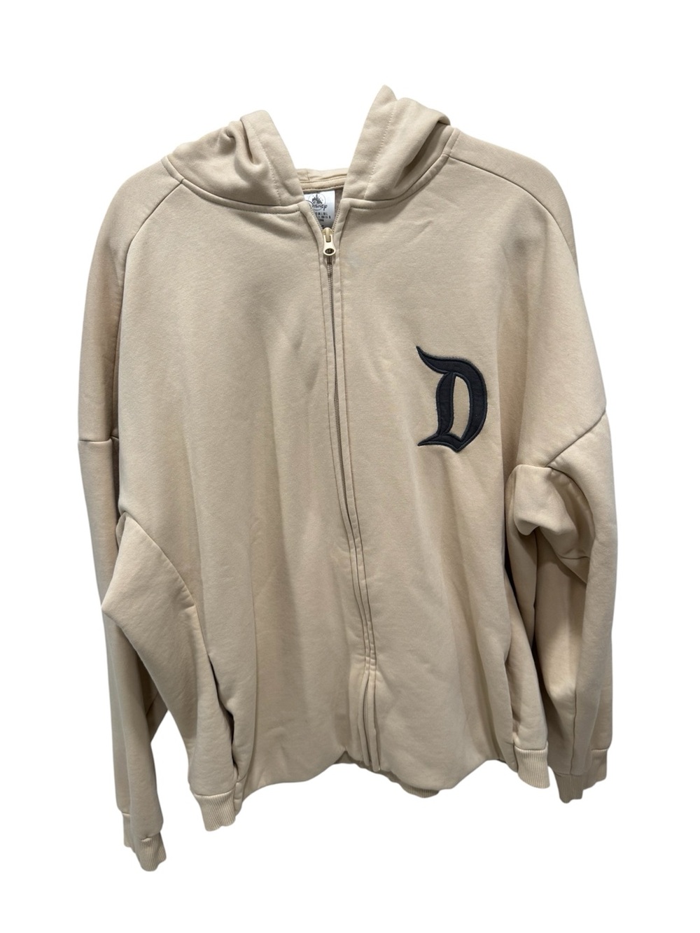 Disneyland Resort Embroidered Logo Zip Up Hoodie Beige Cream L Oversized